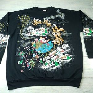 Vintage Christmas On Main Street Sweatshirt All Over Print Santa USA Black 18W